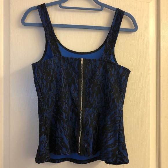 Express Blue & Black lace peplum tank size S - Picture 2 of 3
